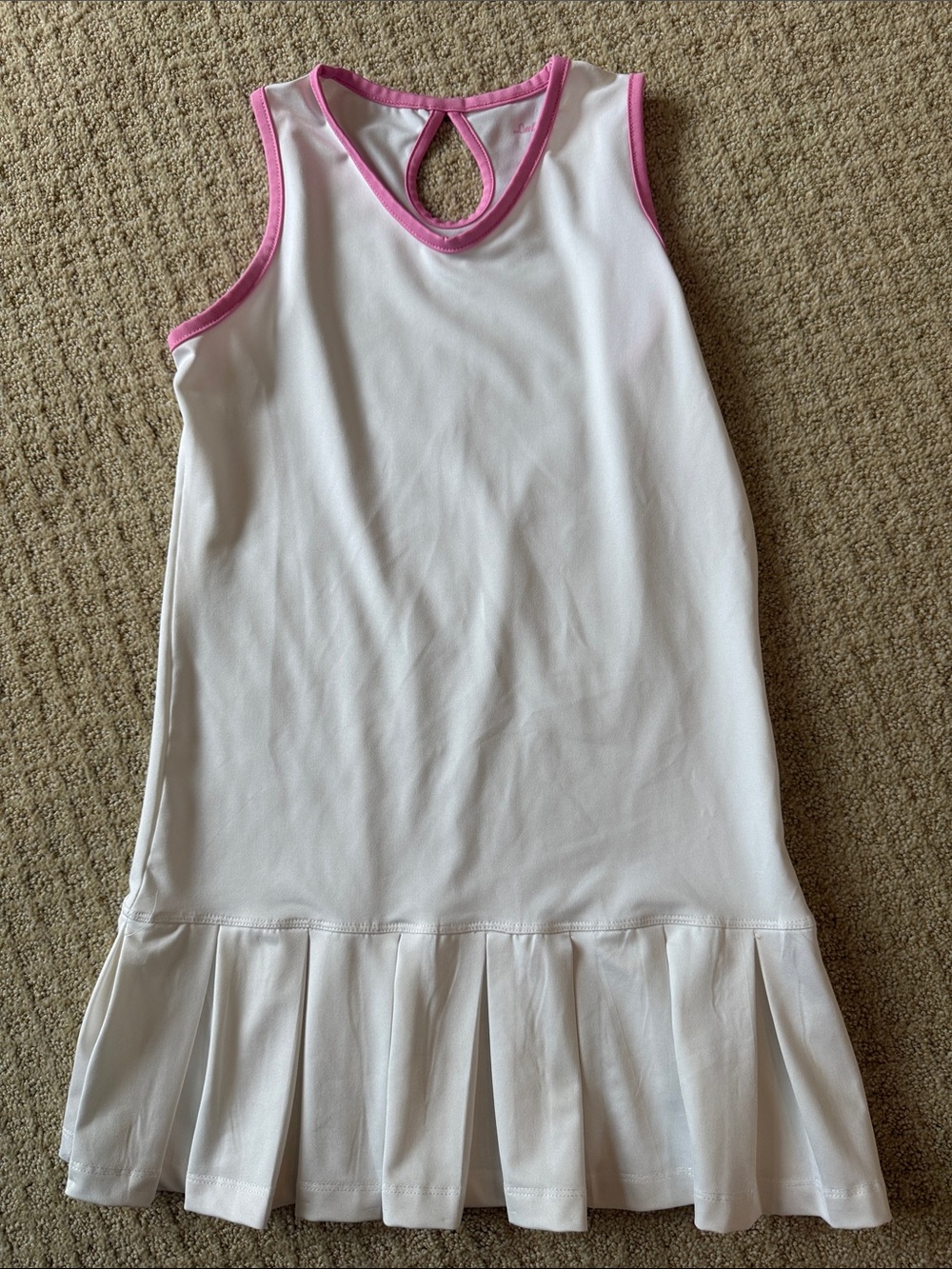Girls White Sleeveless Dress with Pink Trim for Tennis